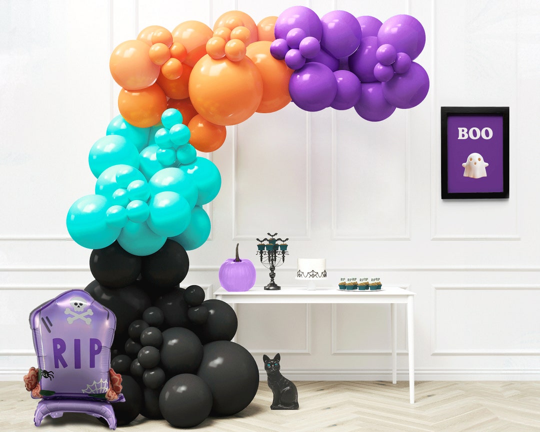 Halloween Balloons Arch Kit | Black, Purple, Orange & Teal Balloons ...