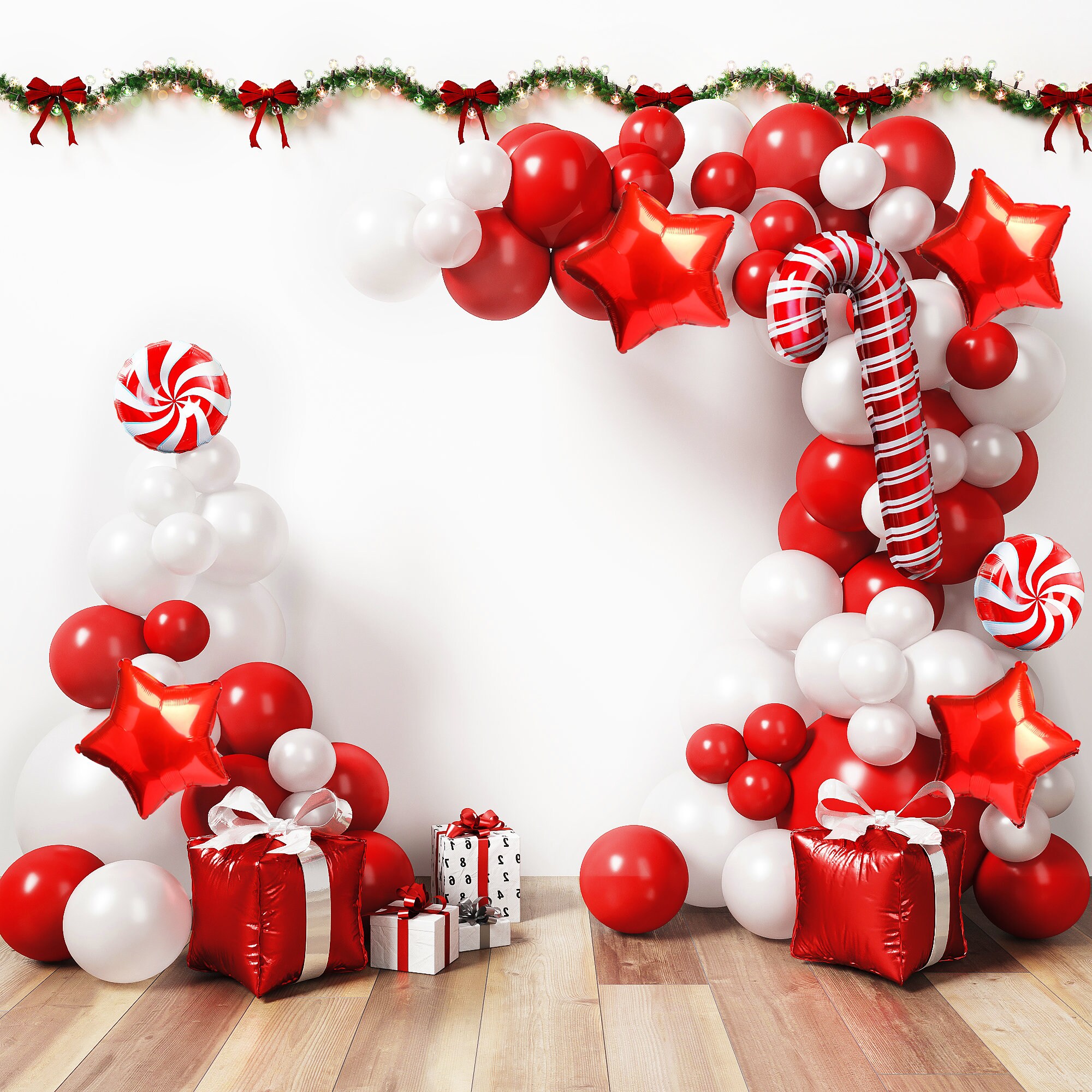 Kit d'arche de guirxiété de ballons de Noël, rouge, blanc, vert, ballon en  aluminium de canne de bonbon, fournitures de décoration de fête, Noël