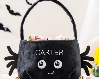 Personalized Halloween Basket | Embroidered Trick or Treat Candy Bag | Custom Halloween Bucket | Party Decorations, Lovely Gifts