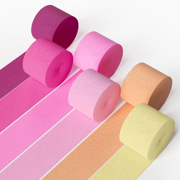 Crepe Paper Streamers | 6Pcs Pink, Peach, Orange & Yellow Crepe Paper Rolls for Princess Birthday, Tea Party Decorations