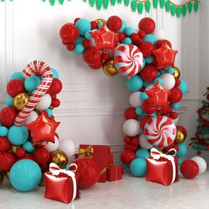 Mint Blue Christmas Balloons Arch Kit, Red Teal White Balloon Garland ...