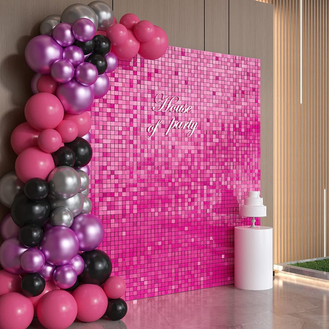 Hot Pink Shimmer Wall Backdrop Pack of 36 Square Sequin Wall Panels for