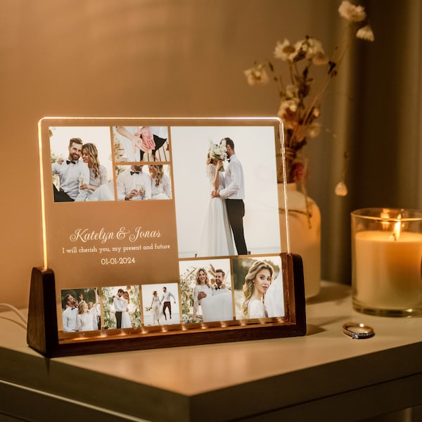 Veilleuse LED personnalisée pour collage de photos d'anniversaire de mariage, cadeau de nouvelles fiançailles, cadeau de Thanksgiving pour un être cher