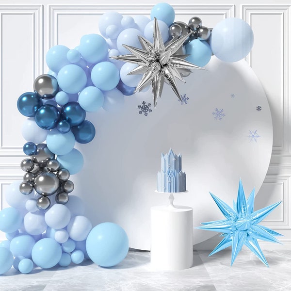 Frozen Balloon Garland - 90Pcs Frozen Theme Snowflakes Foil Balloons Blue and Silver Balloons, Frozen Christmas Party Decorations