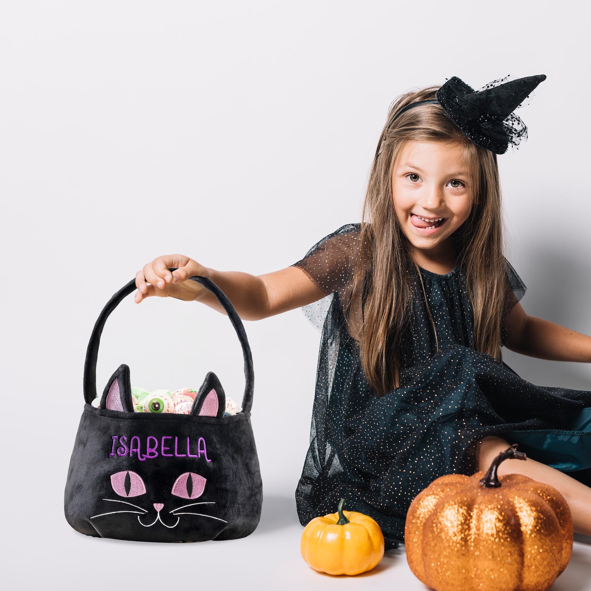 Personalized Halloween Basket | Embroidered Halloween Candy Bag | Trick or Treat Bucket | Custom Halloween Party Decorations
