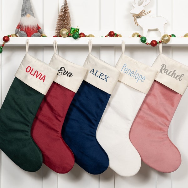 Custom Christmas Stocking | Velvet Holiday Stocking | Personalized Family Stocking With Names, Christmas Mantle Decor