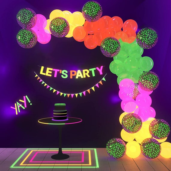 Neon Balloon Arch UV Glow Neon Balloons With Let's Party Neon