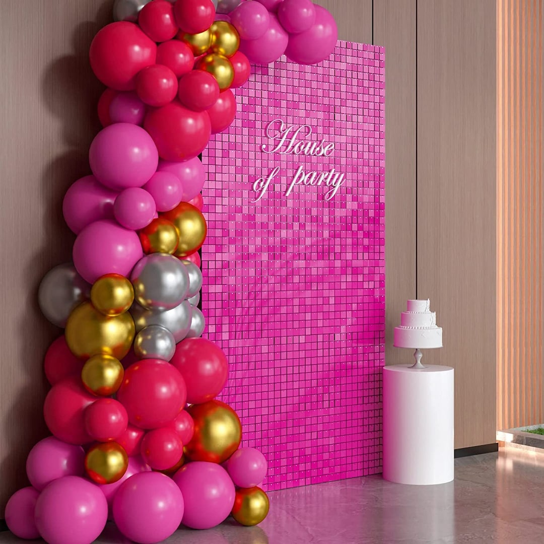 Hot Pink Shimmer Wall Backdrop Pack of 18 Square Shimmer Panels for