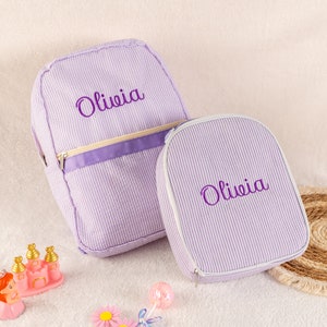 Sac à dos personnalisé pour enfant avec boîte à lunch, cadeau de rentrée, sac brodé pour tout-petit, cartable avec nom personnalisé, sac à dos pour enfant
