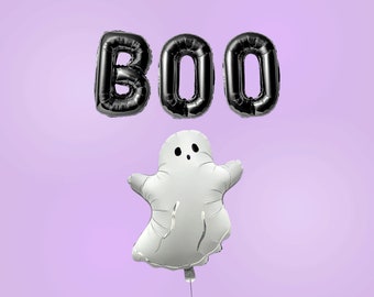 Ghost Foil Balloon | Black Halloween Boo Balloon Letter Banner with Cute Ghost, Boo I'm two, Two Spooky, Boo Day Party