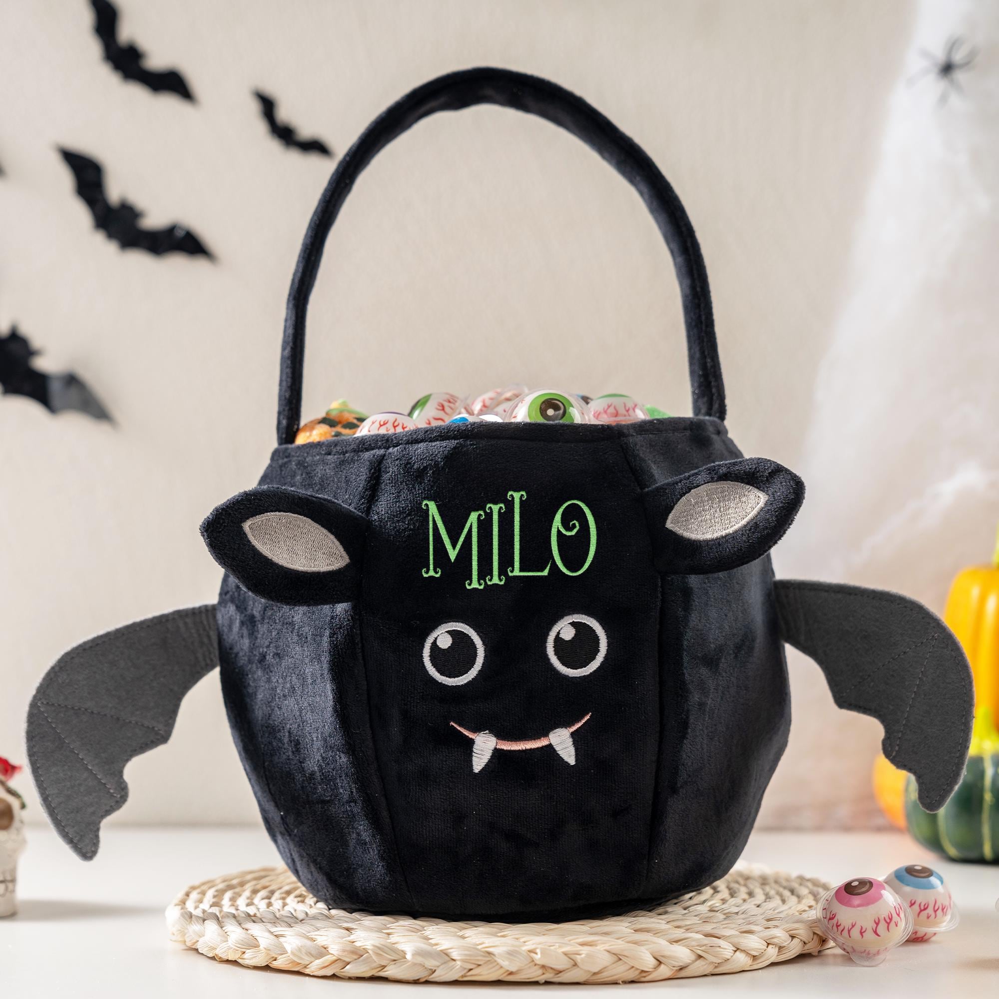 Personalized Halloween Basket | Embroidered Halloween Candy Bag | Trick or Treat Bucket | Custom Halloween Party Decorations