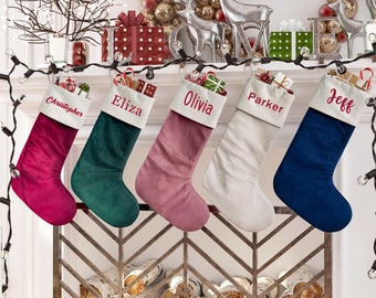 Custom Christmas Stocking | Velvet Holiday Stocking | Personalized Family Stocking With Names, Christmas Mantle Decor