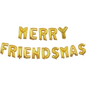 16" Merry Friendsmas Foil Balloon Banner Kit - Gold Letter Mylar Balloons for Christmas Party Decorations and Photobooth Backdrop