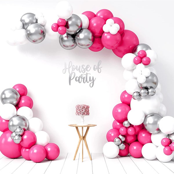 Pink White And Silver Balloon Garland Kit, 99 Pcs Navy Blue Balloons for Bridal Shower, Engagement, Wedding & Anniversary Party Decorations