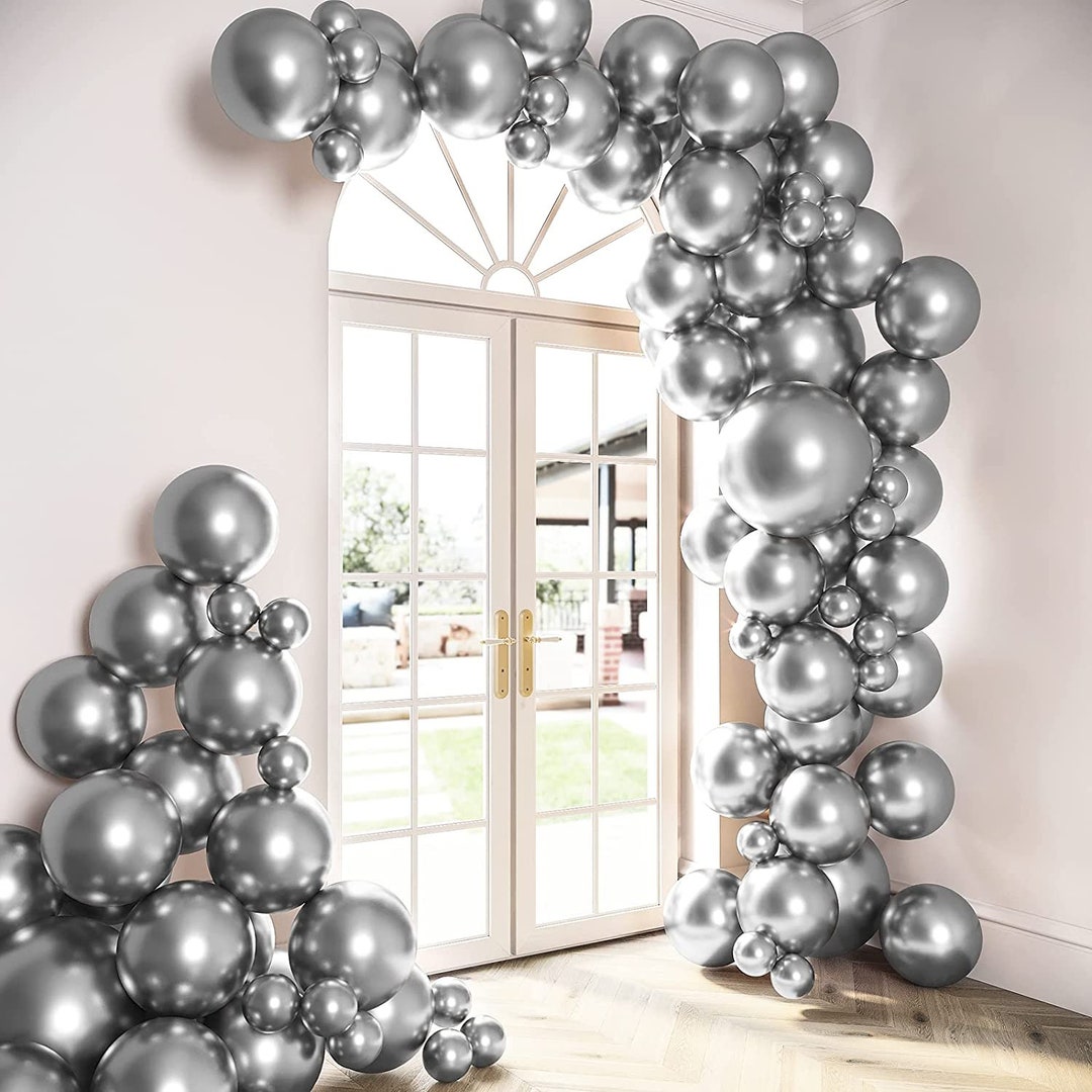 Balloon Tassels Large Silver & White Metallic Party Garland