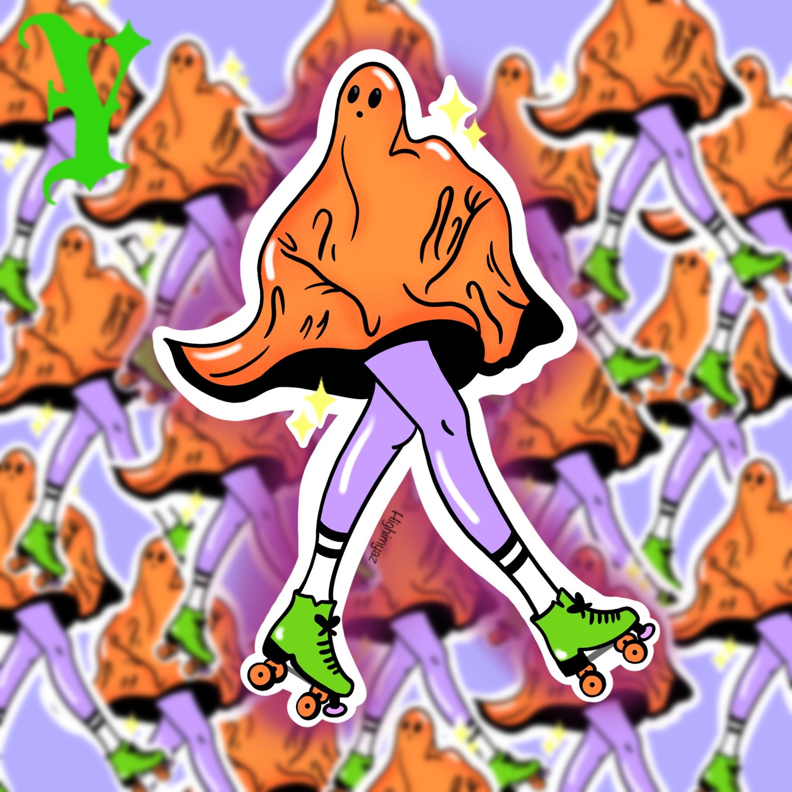 Pastel Goth Roller Skating Sticker Spooky Halloween Ghost Etsy