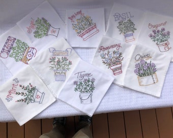 Herb Collection Handmade Embroidered Flour Sack Towels