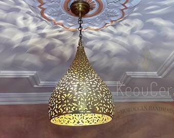 Cone Pendant light, Moroccan Brass lampshade Lighting, Moroccan Light, Brass lamp Handmade Engraved, Chandelier Lighting