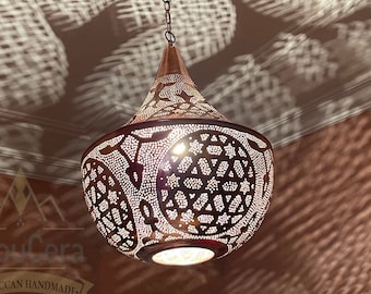 Moroccan Pendant Light, Brass Light Fixtures, Pendant Lighting, Hanging Chandelier, Pierced Ceiling light, Home Decor Lighting