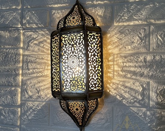 Messing wandlamp, gegraveerde Marokkaanse wandlamp, messing wandkandelaar, blakerverlichting, kunstdecor lichtverspreider wandkandelaar