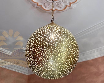 Marokkaanse messing bal hanglamp, hangende oosterse Moorse lampen decoratieve plafondlamp armatuur, hangende kroonluchter verlichting