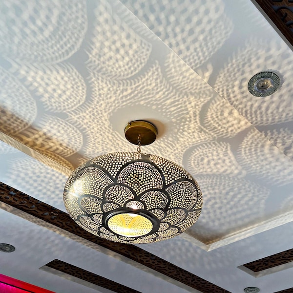 Increíble lámpara colgante de latón marroquí, lámpara de techo marroquí, iluminación de araña moderna, lámpara de techo decorativa, lámpara colgante de comedor