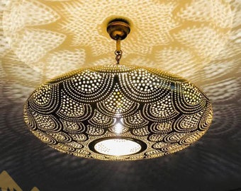 Large Moroccan Lamps Ceiling In Brass,Pendant Lighting Hanging Made By Hand Home Decor, Moroccan Pendant Light, Pierced ceiling light