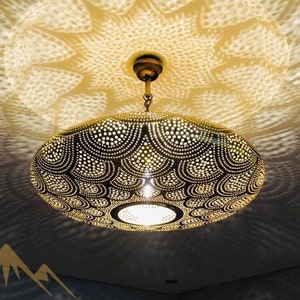 Large Moroccan Lamps Ceiling In Brass,Pendant Lighting Hanging Made By Hand Home Decor, Moroccan Pendant Light, Pierced ceiling light