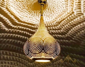 Moroccan Chandelier, Decorative Brass Pendant Lights, Pierced ceiling light, Moroccan Pendant Lamp Shade, Farmhouse Light Fixture