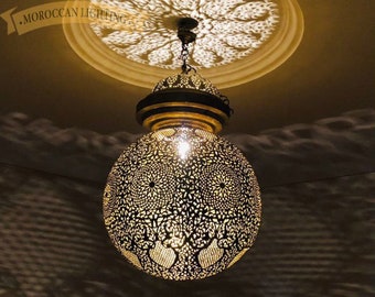 Large Moroccan Pendant Lights, Antique Brass Lamp, Moroccan Lamp, Moroccan Lamp, Hanging Chandelier, Ceiling Light Fixtures