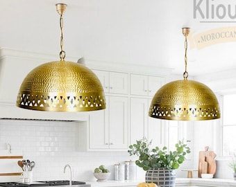 Set of 2, Hammered Brass Dome Pendant Light Fixtures Moroccan Lamp Dome Ceiling lamp, Pendant Handmade Solid Brass Chandelier Lighting