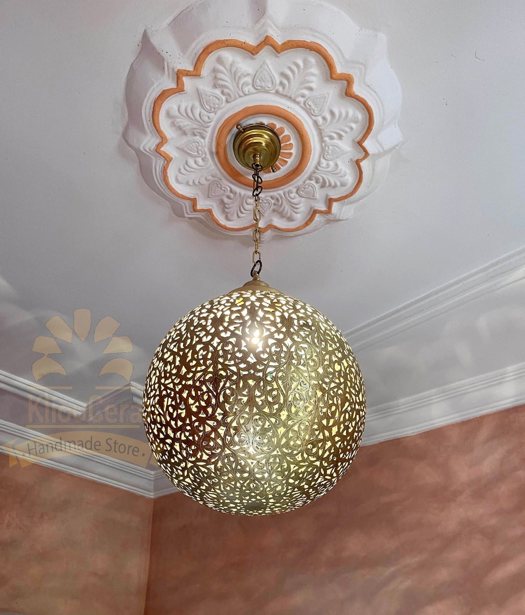 Moroccan Brass Ball Pendant Light Hanging Oriental Moorish Etsy