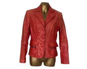 Vintage Red Leather Bomber Jacket | Danier 80s Fashion | Distressed Women's Motorcycle Jacket