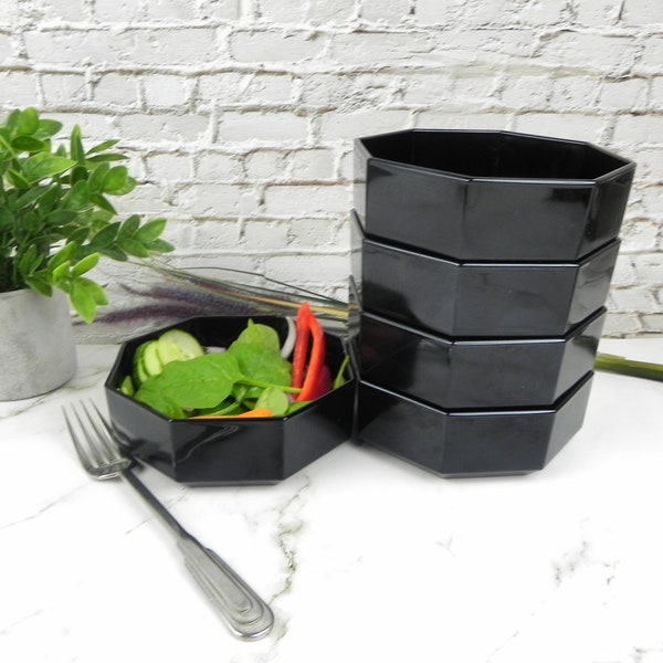 Black Salad Bowl by Arcoroc | 80s Hexagonal Salad or Fruit Bowl | Retro Kitchenware | Vintage French Kitchen