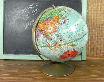 Vintage Replogle 12" World Globe with Metal Stand | French Version "Nations du Monde" 1970s Countries of the World