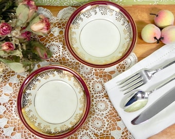 Myott Royalty Fruit Bowls | Antique Gold & Red Dessert Dishes, Set of 2