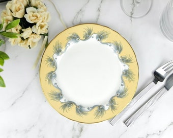 Aynsley Side Plate | Bone China Scalloped Luncheon Salad Dessert Plate | Fans & Swirls Vintage Gold Rim Plate