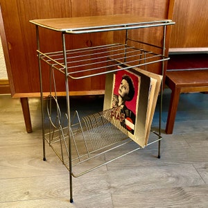 Vintage Brass Vinyl Record Stand | MCM Wire LP Metal Holder | Mid-Century Record Storage