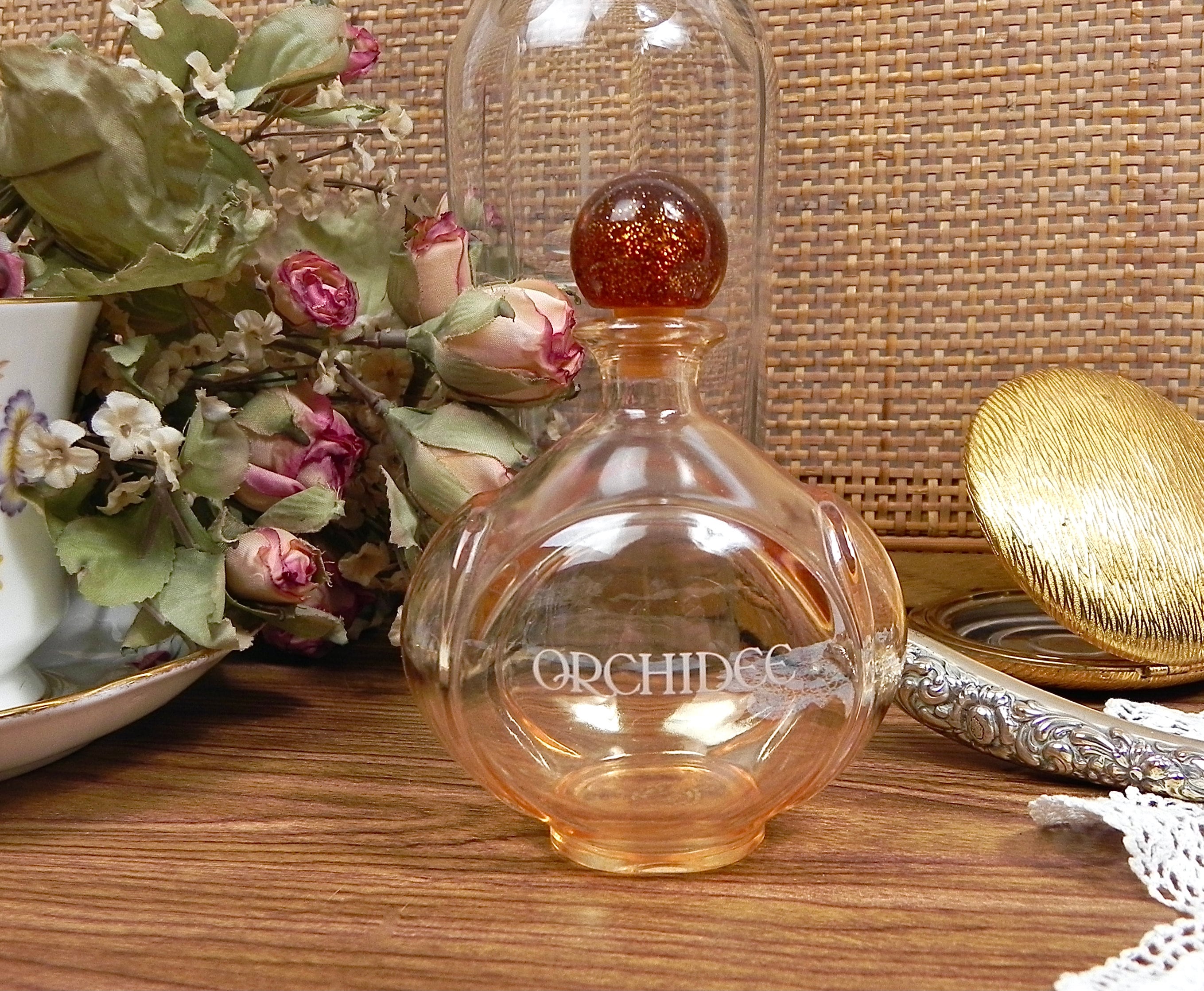 Vintage Perfume Bottle by Orchidee | Yves Rocher Amber Glass Eau