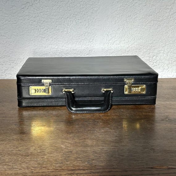 Vintage Franzen Black Leather Briefcase | Brass 3-number