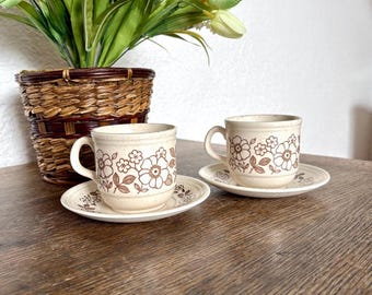 Vintage John Tams Stoneware Cup and Saucer Set: 1970s Poppy Design