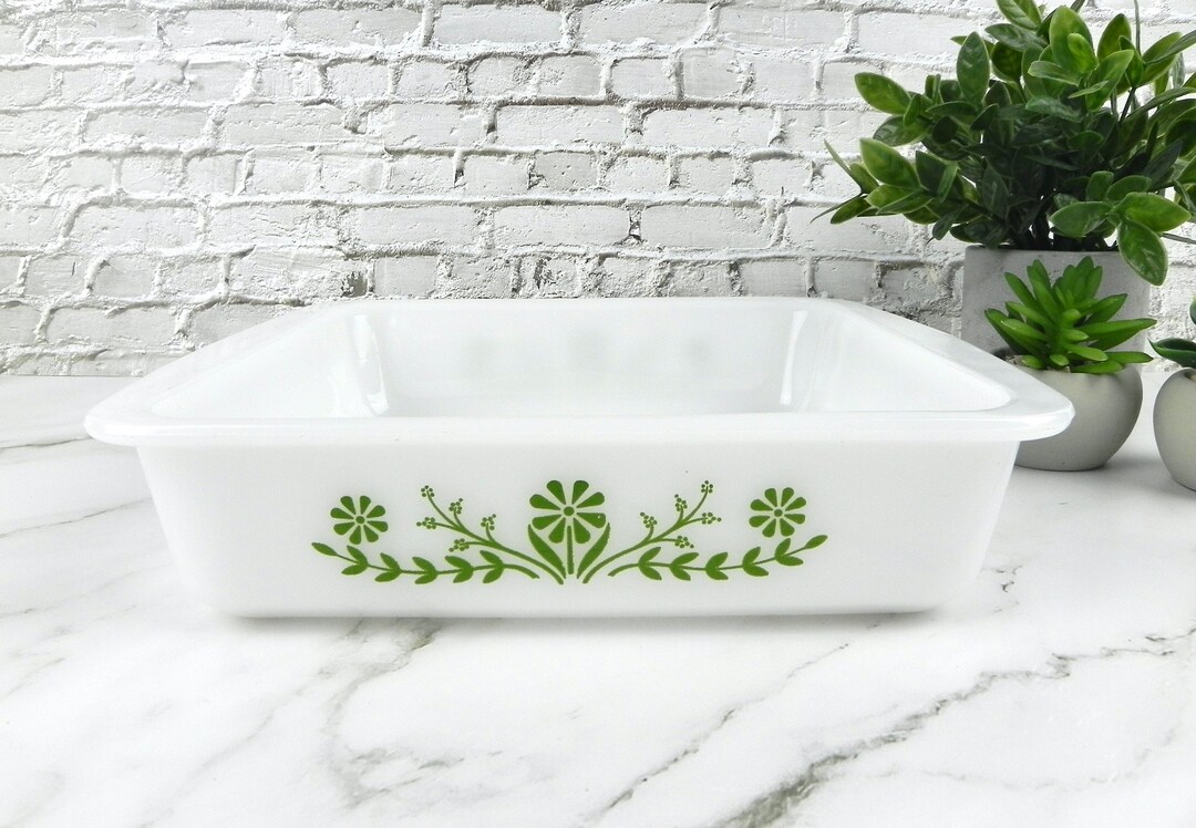Glasbake Green Daisy Casserole J2428 Primrose Dream 8x8 Baking Pan