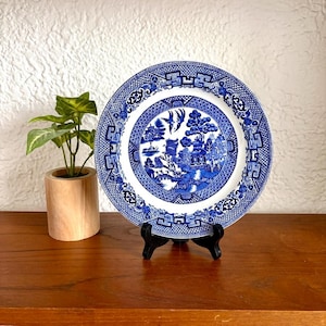 Antique English Old Blue Willow 7.75&quot; Plate | 1920s Replacement Plate | Cobalt Blue & White Vintage Dish