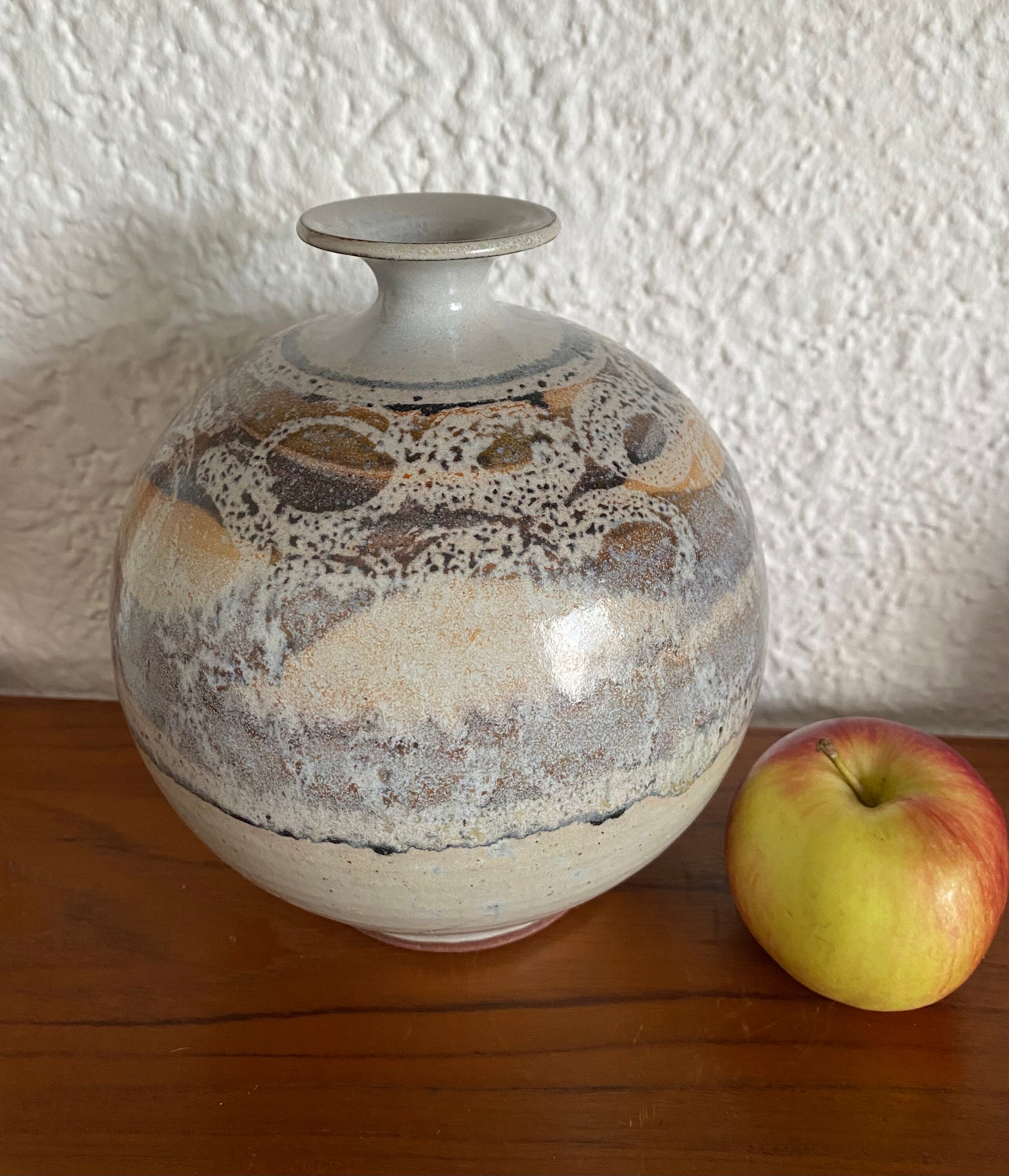 Contemporary Signed Pottery Vase | Grey Earth Tone Art