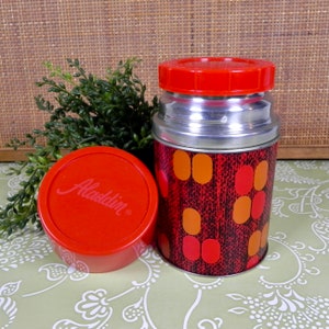 Aladdin Red Thermos Rare | Small Red Hot & Cold Drink Container | Vintage Abstract Thermos