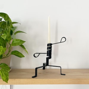 Vintage Courting Candle Holder | Wrought Iron Spiral Taper Candlestick with Removable Chamberstick | Black Gothic Decor | Adjustable Height