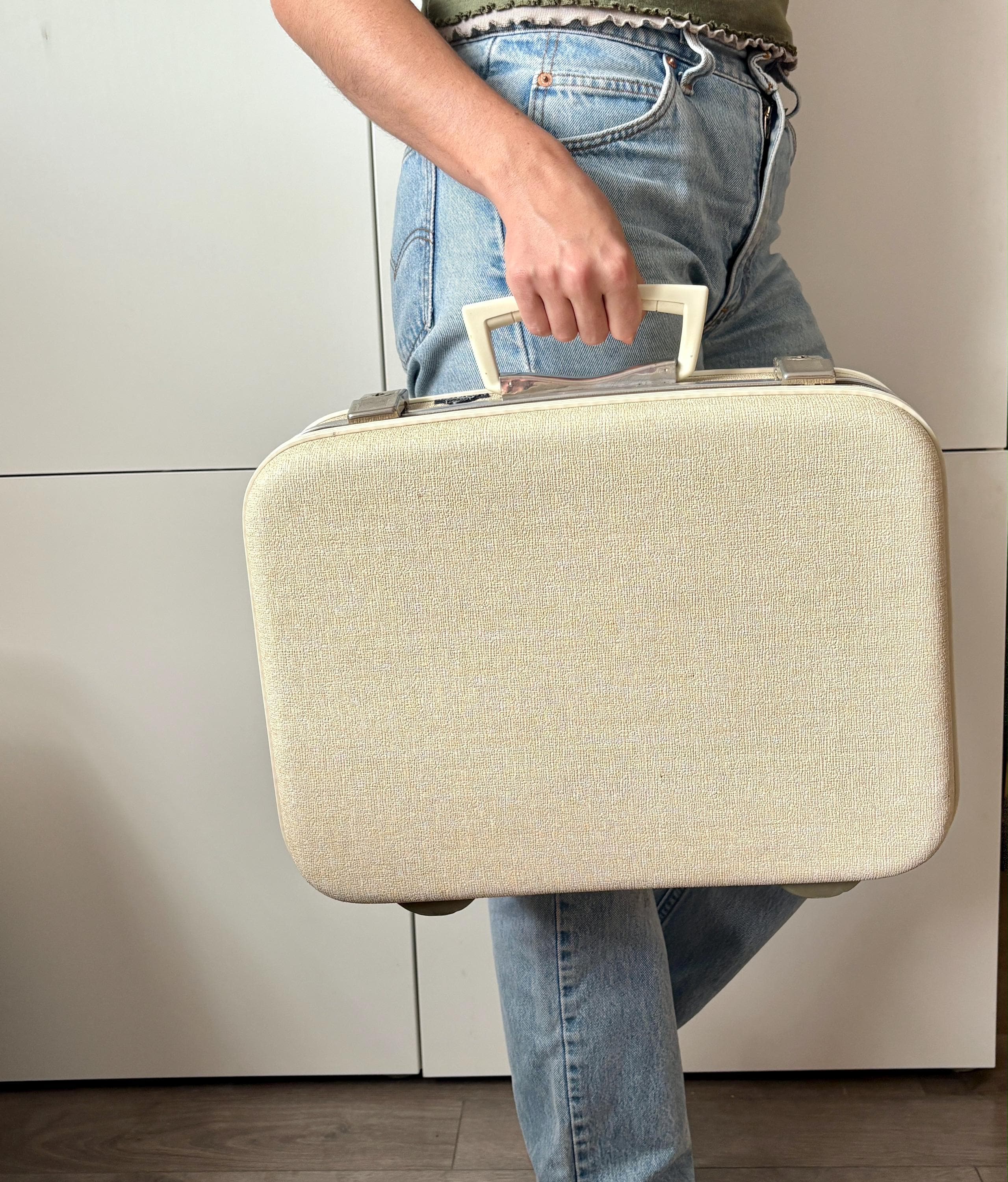 Vintage Mcbrine Cream Travel Case | 1960s Hard Shell Suitcase With