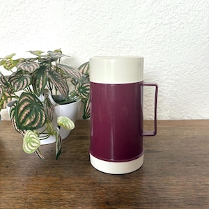 Termo vintage para agua caliente y fría / Recipiente portátil para café y sopa de 16 oz / Termo original retro color burdeos