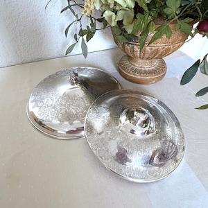 Tapa plateada vintage para plato de calor / Tapa de Pyrex con grabado elegante / Vajilla elegante de mediados de siglo