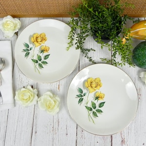 Crown Essex 9&quot; Yellow Rose Plates | 22K Gold Trim Royal Bouquet Replacement Plates | Vintage